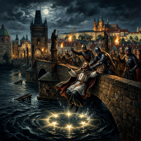 Svržení Jana Nepomuckého z Karlova mostu