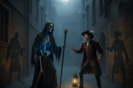 Kostlivec s holí v ruce