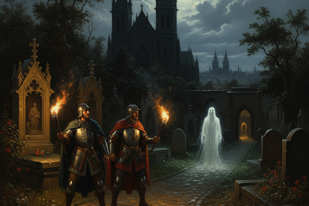 Bílá postava u vyšehradského hřbitova